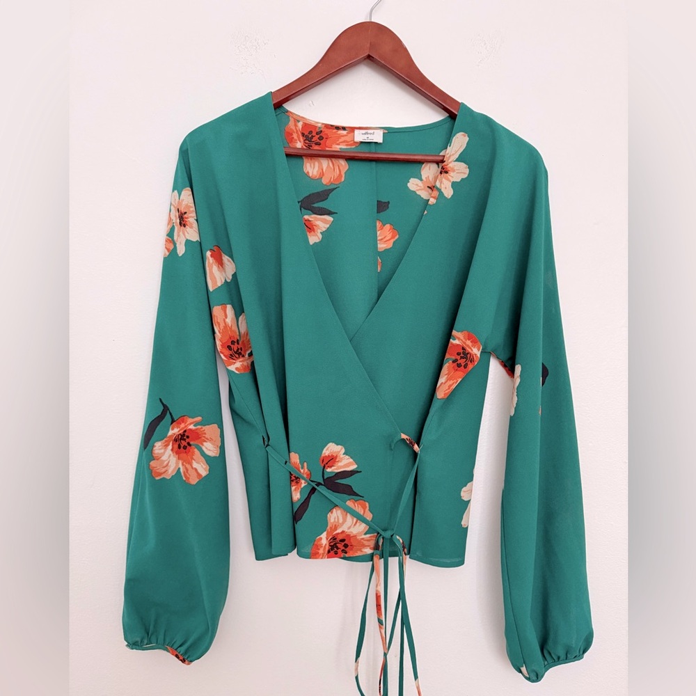 Wilfred Lilia Blouse Flowery Wrap Silhouette Green Size M